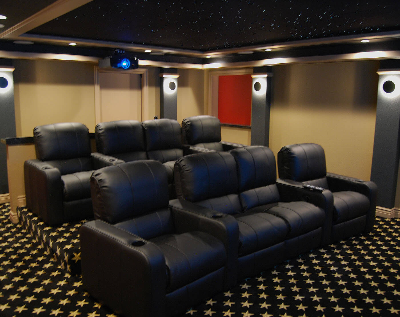 Home theater with star ceiling