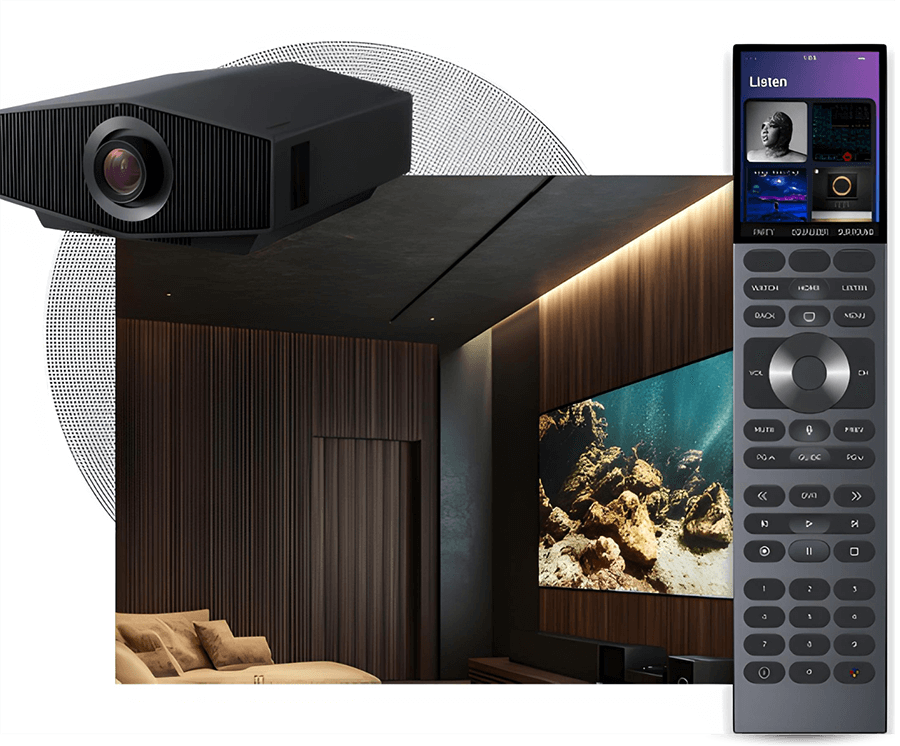 Home theater modern equipment and Control4 remote